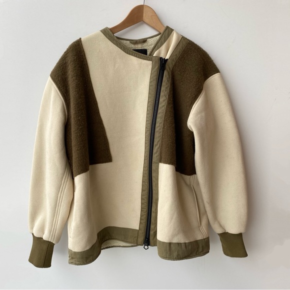 Denham : Sherpa Lined Knit + Felt Patch Asymmetric Zip Jacket : Medium - Picture 1 of 16